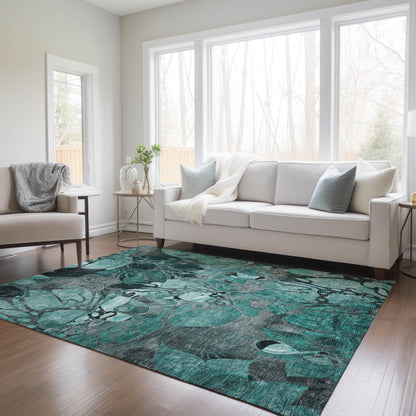 Addison Rugs Floral Teal Washable Indoor-Outdoor Rug
