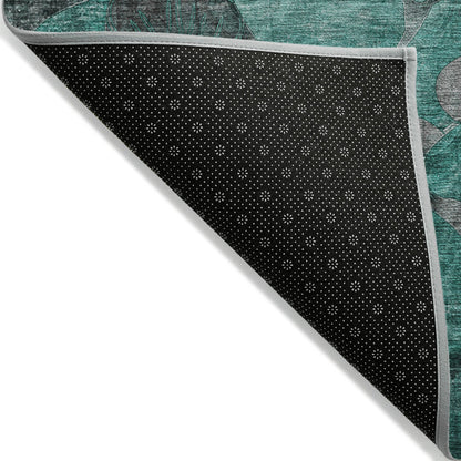 Addison Rugs Floral Teal Washable Indoor-Outdoor Rug