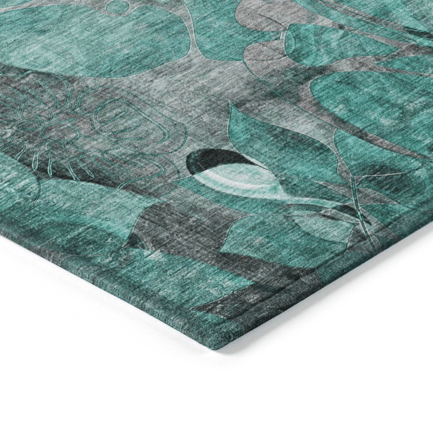 Addison Rugs Floral Teal Washable Indoor-Outdoor Rug