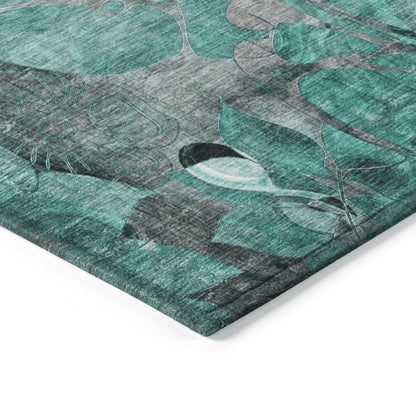 Addison Rugs Floral Teal Washable Indoor-Outdoor Rug