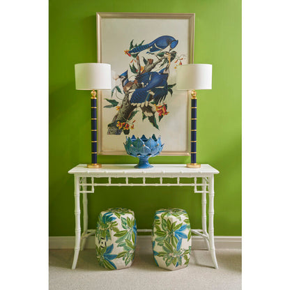 Floral White Glazed Porcelain Outdoor Garden Stool-Poufs and Stools-Chelsea House-LOOMLAN