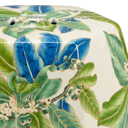 Floral White Glazed Porcelain Outdoor Garden Stool-Poufs and Stools-Chelsea House-LOOMLAN