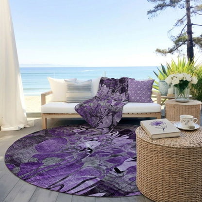 Addison Rugs Floral Purple Washable Indoor-Outdoor Rug with Matching Throw