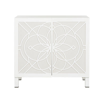 Flower of Life Wood Made White Cabinet-Accent Cabinets-Chelsea House-LOOMLAN