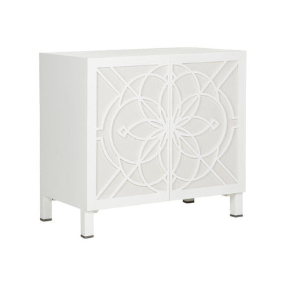 Flower of Life Wood Made White Cabinet-Accent Cabinets-Chelsea House-LOOMLAN