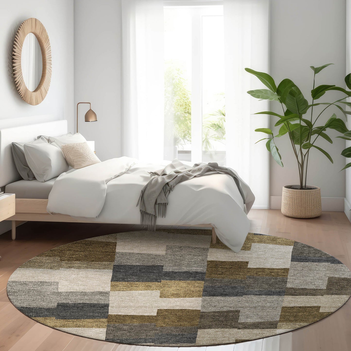 Flowing Harmony Brown Washable Indoor-Outdoor Rug