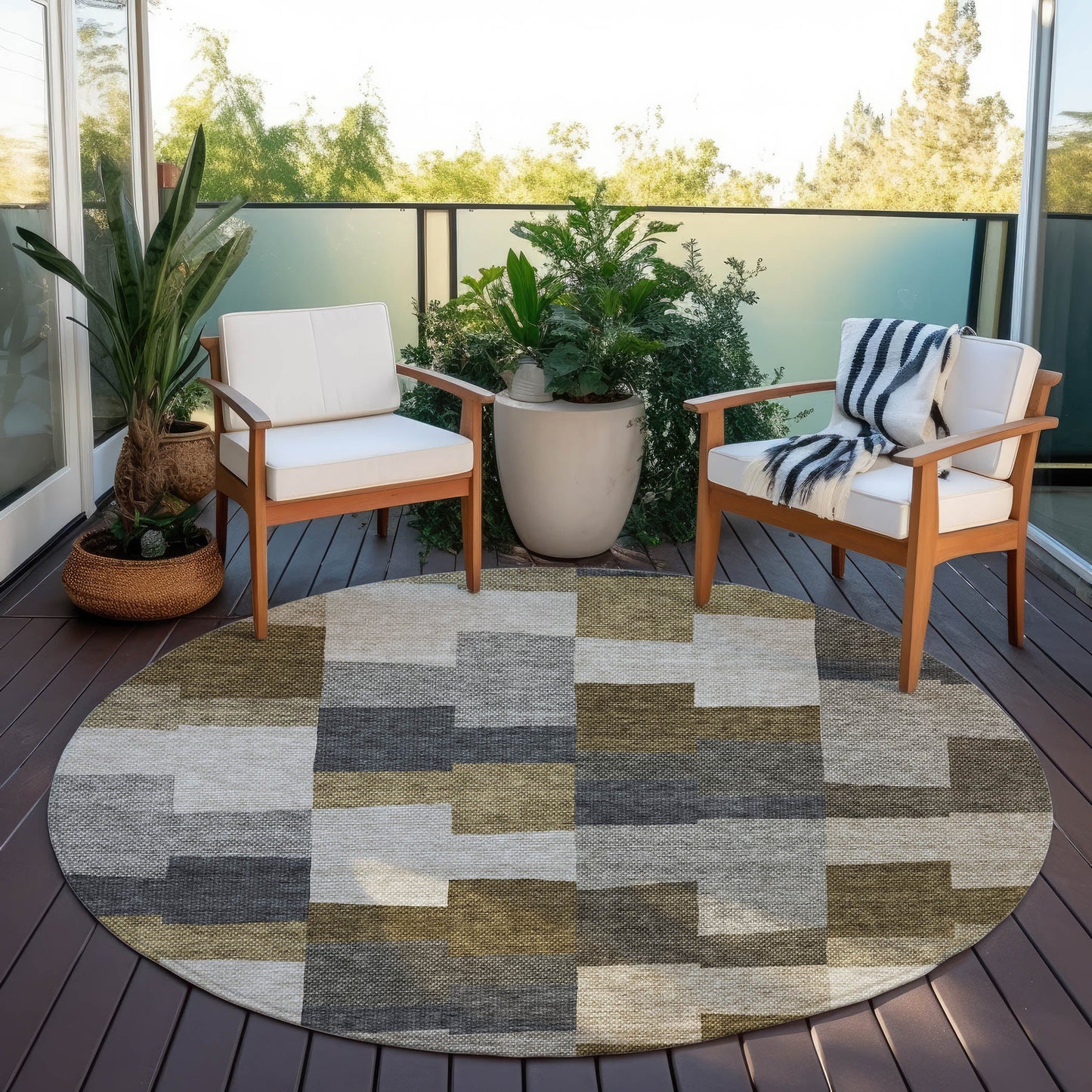 Flowing Harmony Brown Washable Indoor-Outdoor Rug