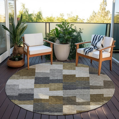 Flowing Harmony Brown Washable Indoor-Outdoor Rug