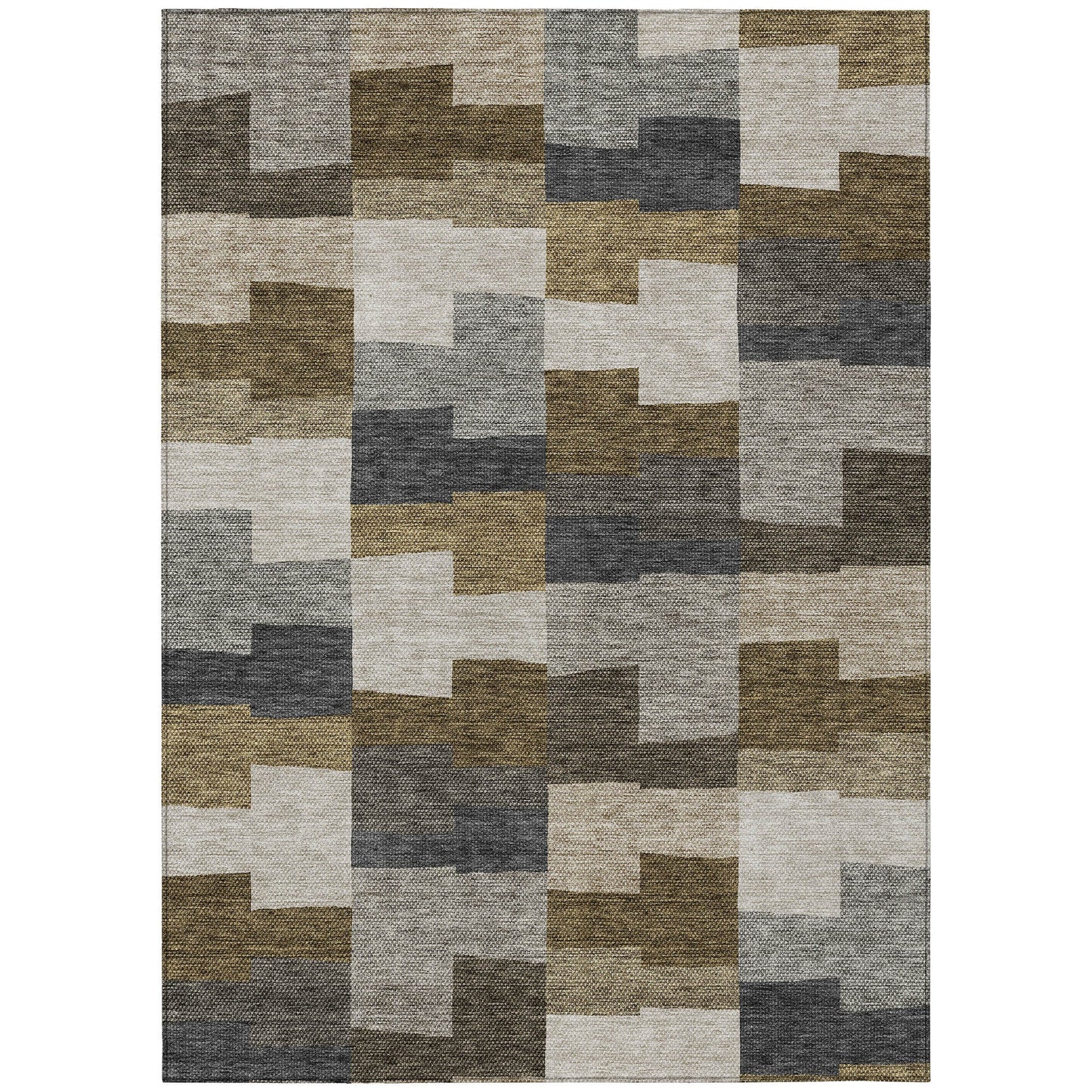 Flowing Harmony Brown Washable Indoor-Outdoor Rug