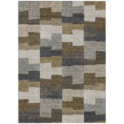 Flowing Harmony Brown Washable Indoor-Outdoor Rug