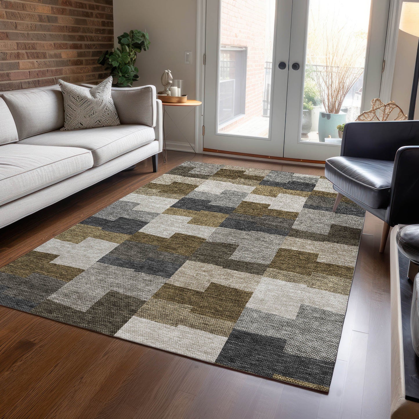 Flowing Harmony Brown Washable Indoor-Outdoor Rug