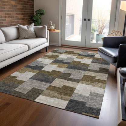 Flowing Harmony Brown Washable Indoor-Outdoor Rug