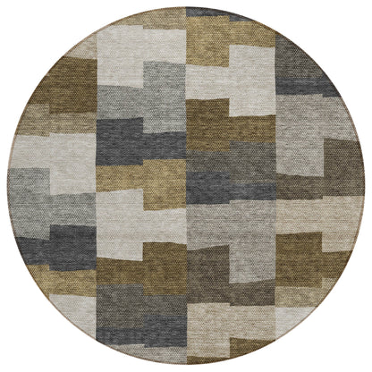 Flowing Harmony Brown Washable Indoor-Outdoor Rug