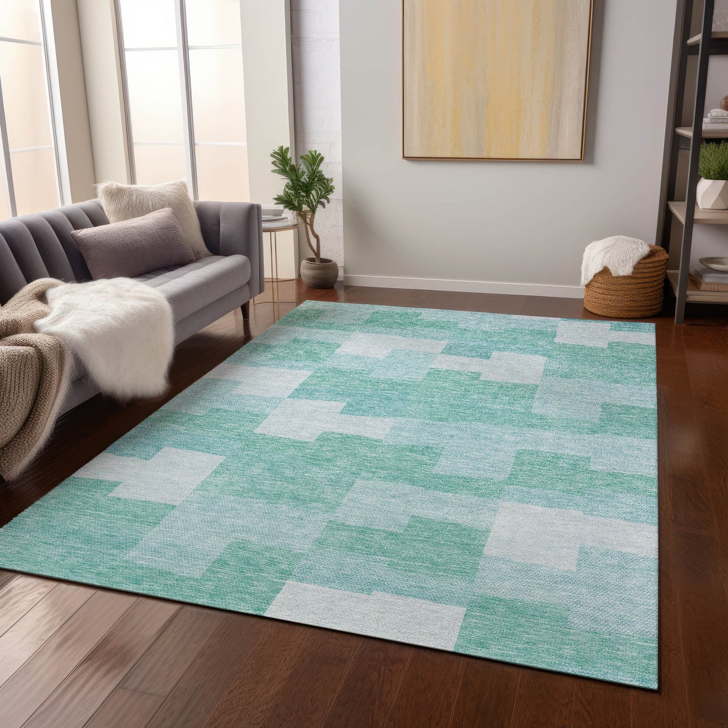 Addison Rugs Flowing Harmony Teal Washable Indoor-Outdoor Rug