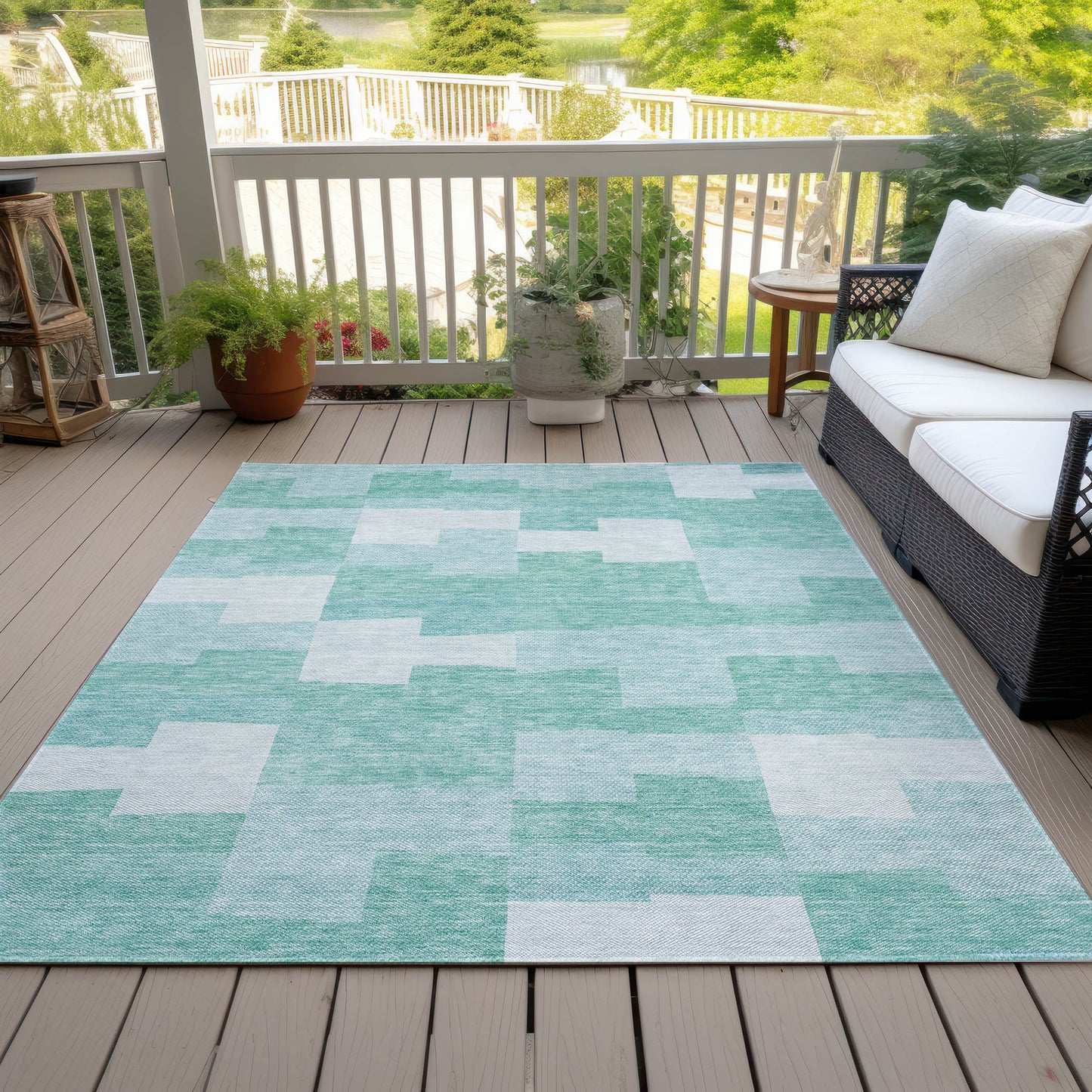 Addison Rugs Flowing Harmony Teal Washable Indoor-Outdoor Rug
