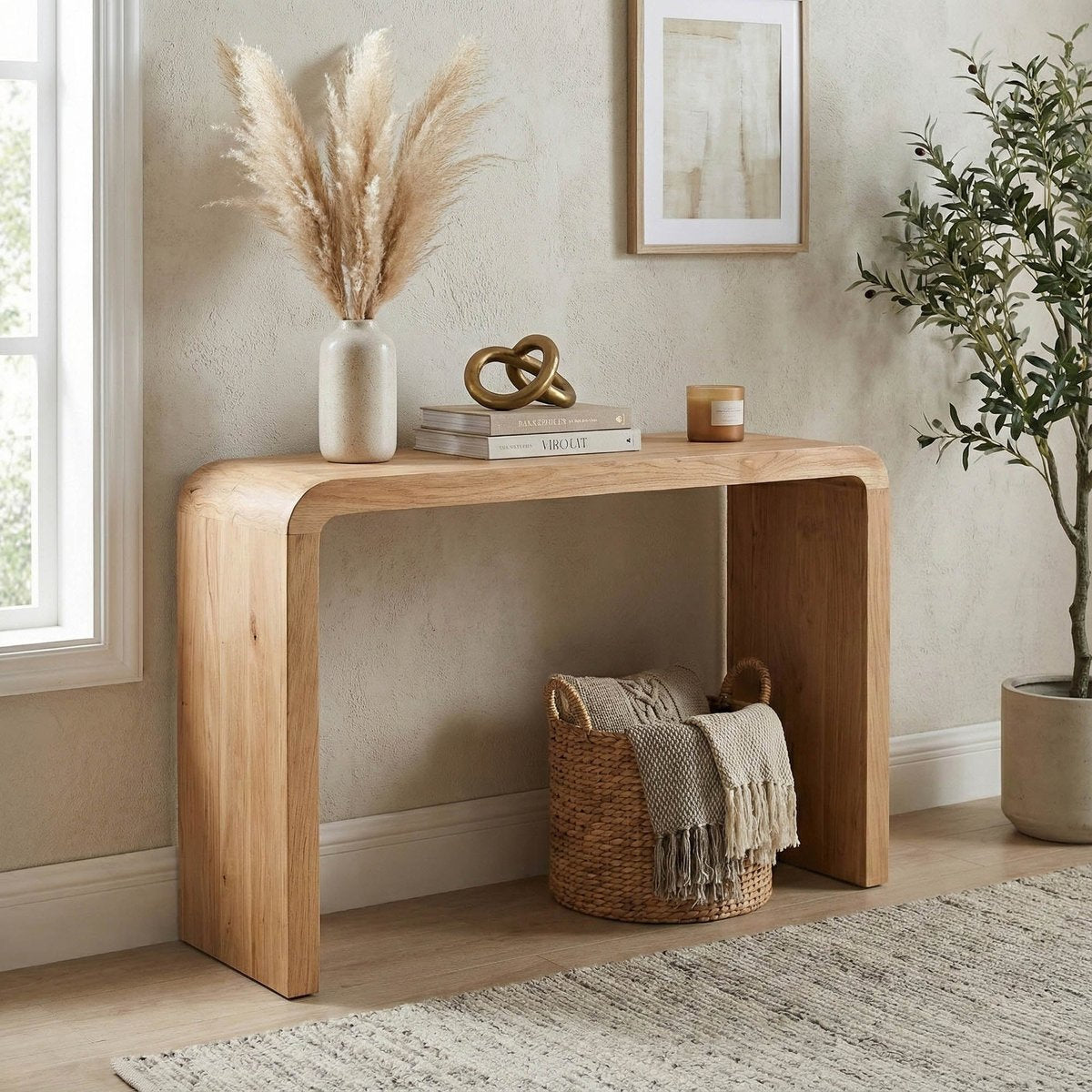 LH Home Form Curve Natural Wooden Console Table