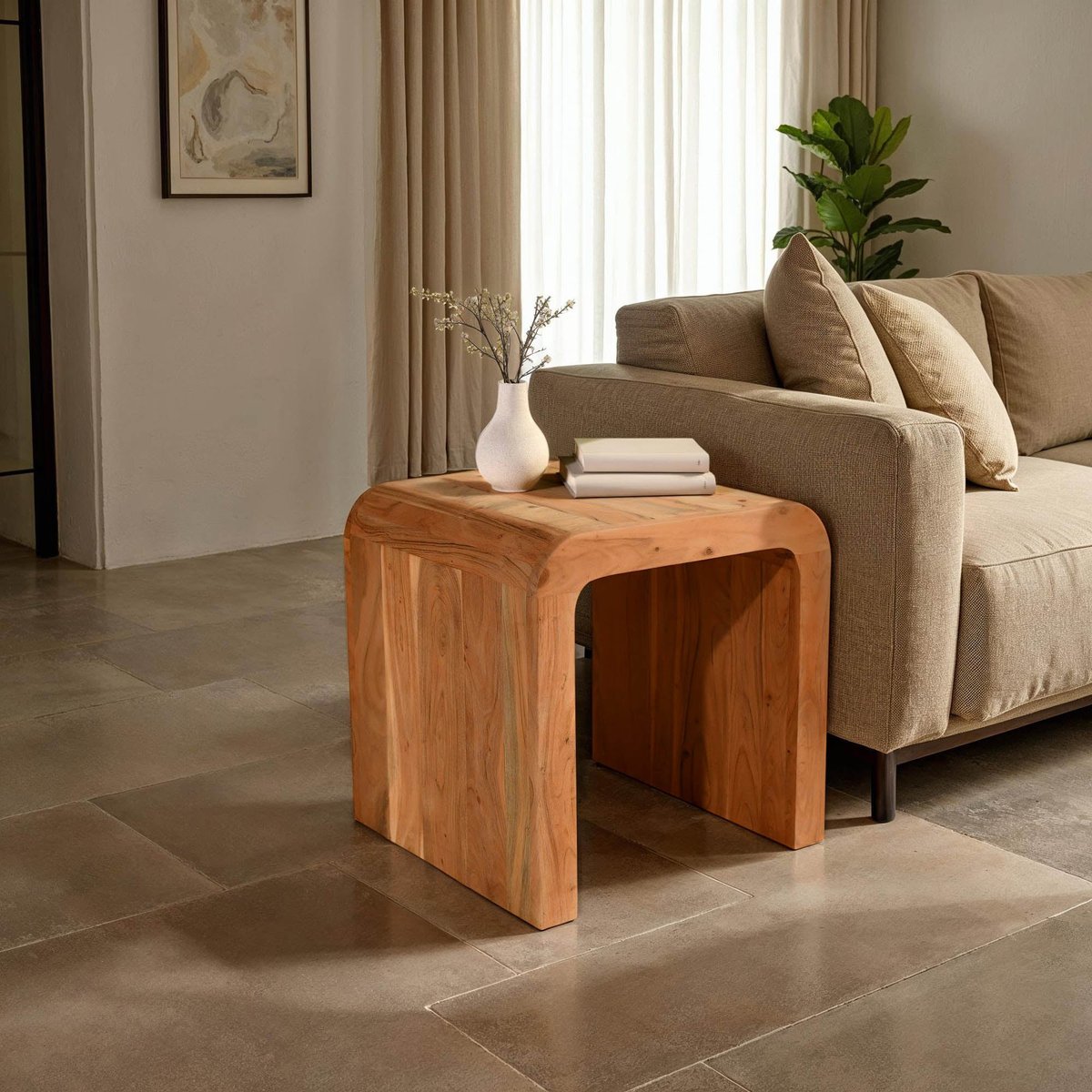 LH Home Form Curve Natural Wooden Side Table