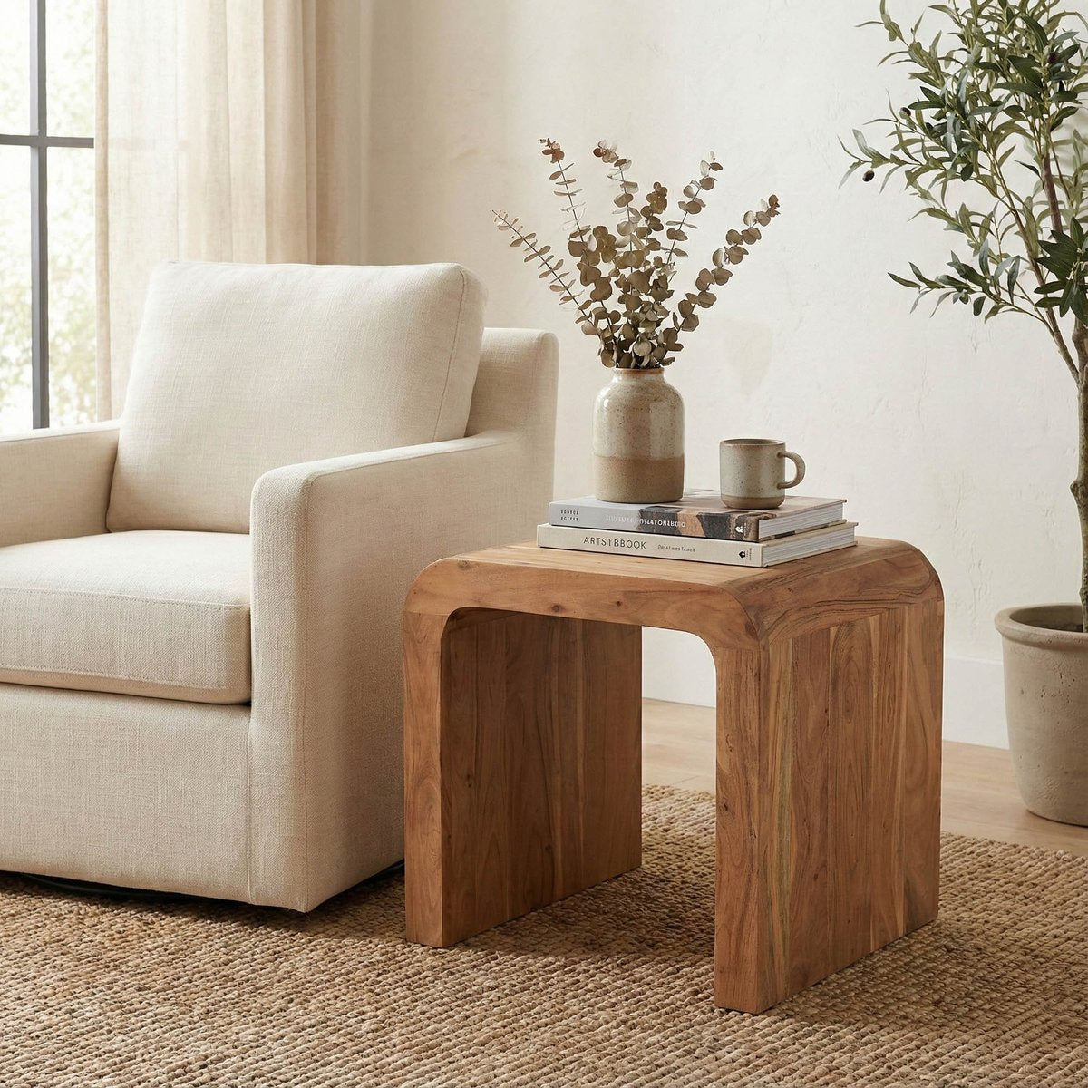LH Home Form Curve Natural Wooden Side Table