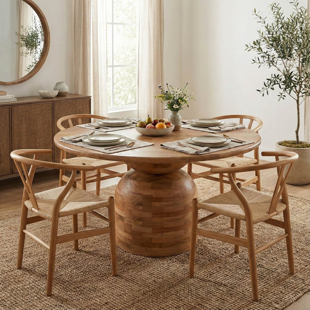 LH Home Form Natural Wooden Round Dining Table