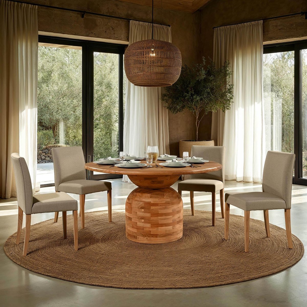 LH Home Form Natural Wooden Round Dining Table