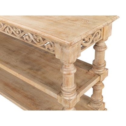 Fowler Carved Console With Shelf Solid Wood-Console Tables-Sarreid-LOOMLAN