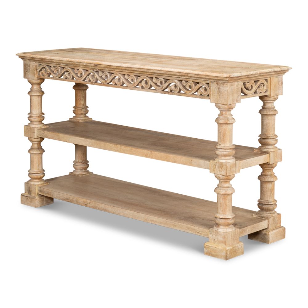 Fowler Carved Console With Shelf Solid Wood-Console Tables-Sarreid-LOOMLAN