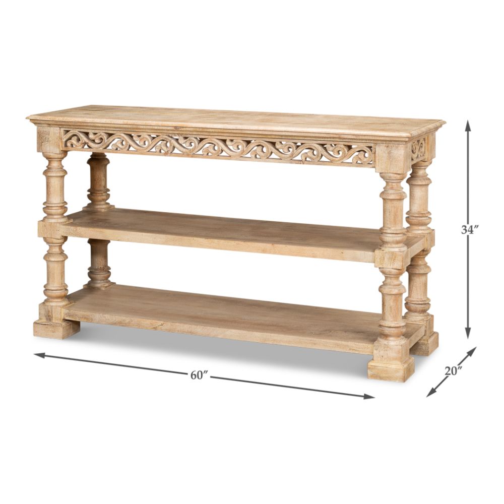 Fowler Carved Console With Shelf Solid Wood-Console Tables-Sarreid-LOOMLAN