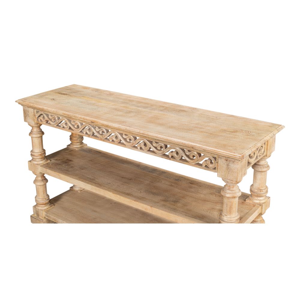 Fowler Carved Console With Shelf Solid Wood-Console Tables-Sarreid-LOOMLAN