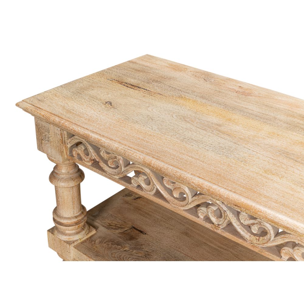 Fowler Carved Console With Shelf Solid Wood-Console Tables-Sarreid-LOOMLAN