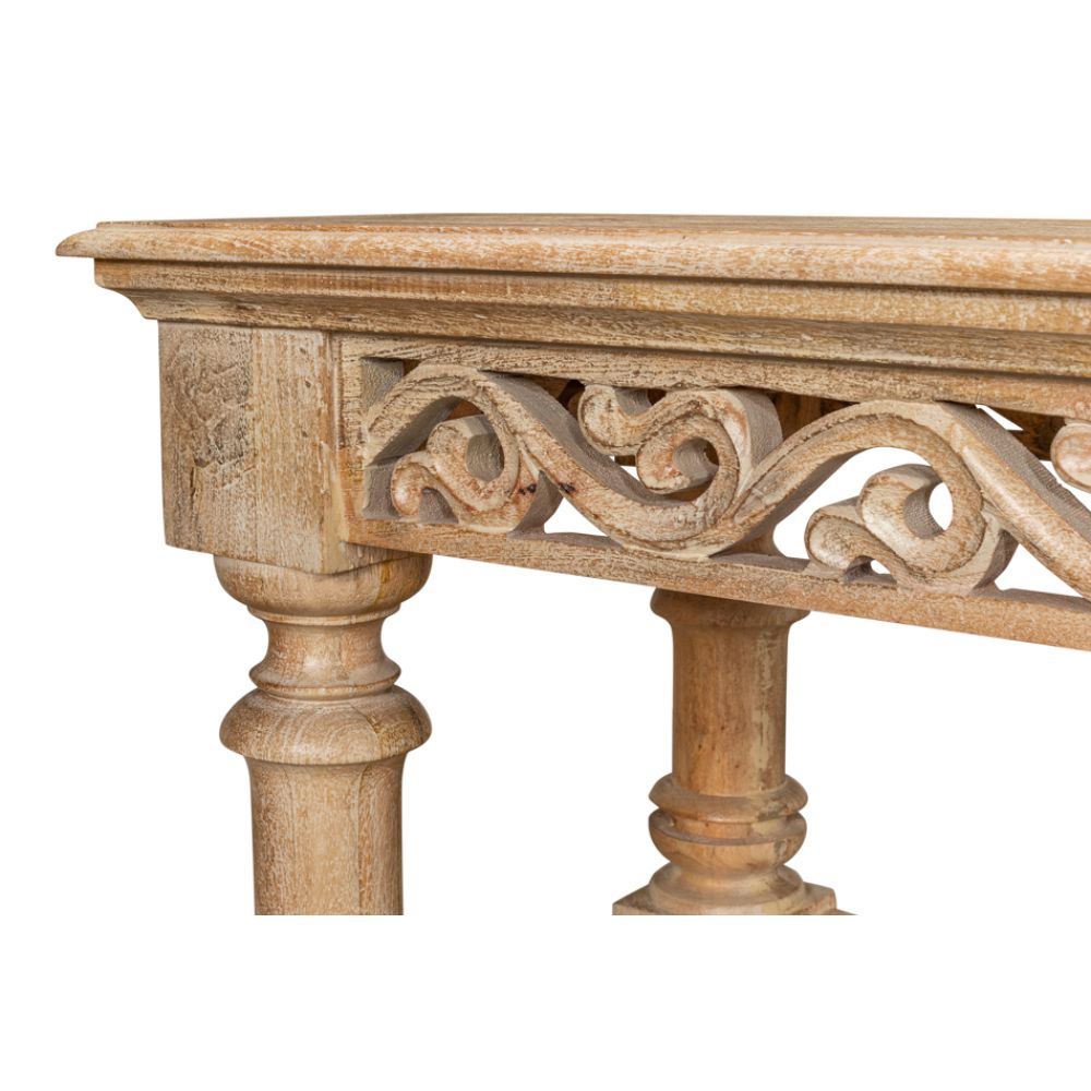 Fowler Carved Console With Shelf Solid Wood-Console Tables-Sarreid-LOOMLAN