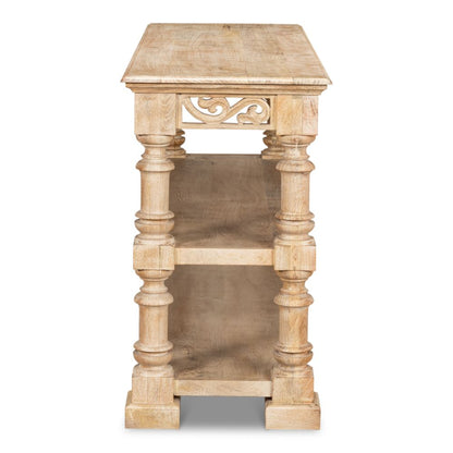 Fowler Carved Console With Shelf Solid Wood-Console Tables-Sarreid-LOOMLAN