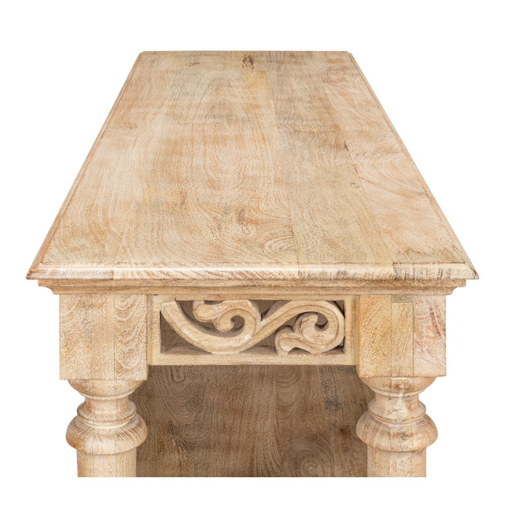 Fowler Carved Console With Shelf Solid Wood-Console Tables-Sarreid-LOOMLAN