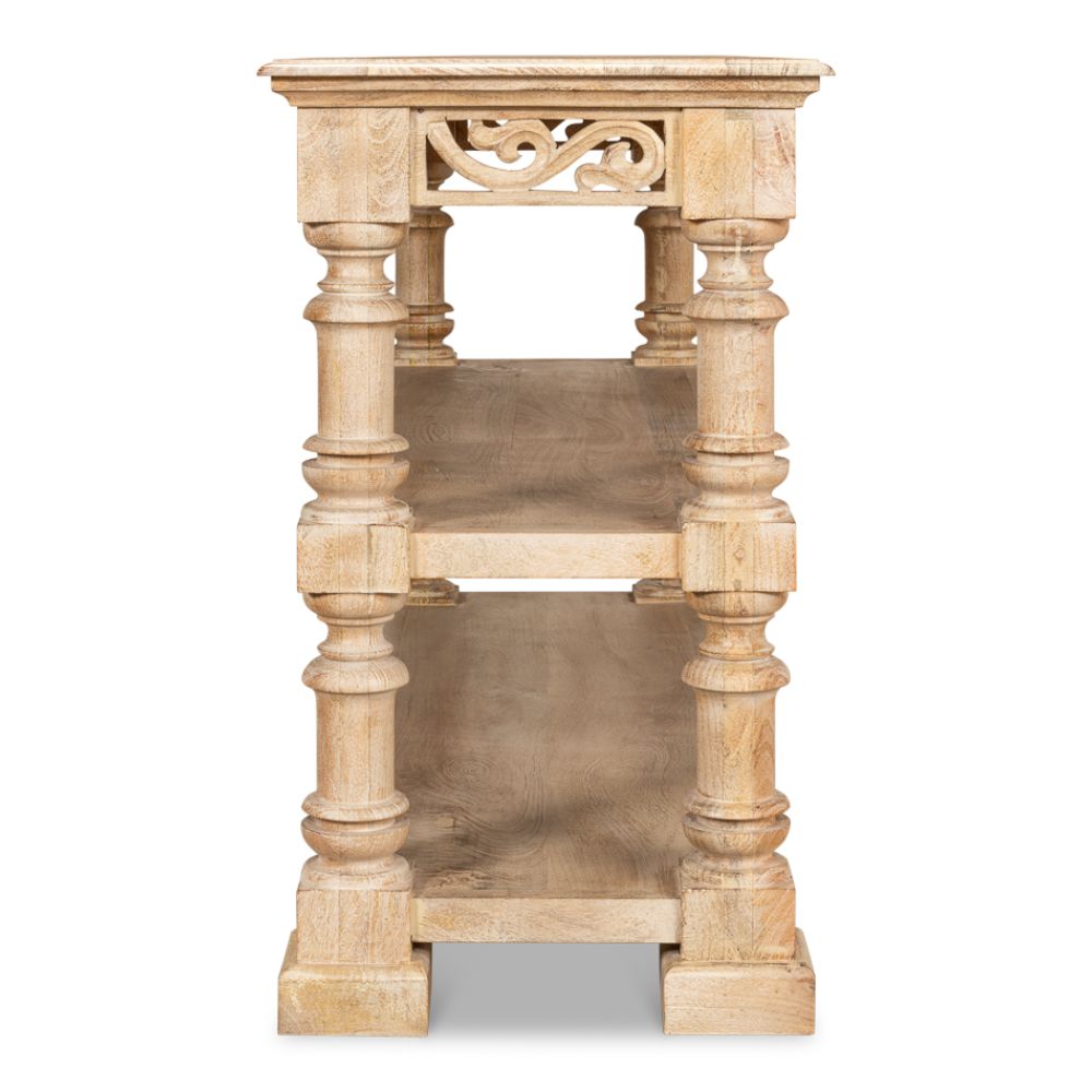 Fowler Carved Console With Shelf Solid Wood-Console Tables-Sarreid-LOOMLAN