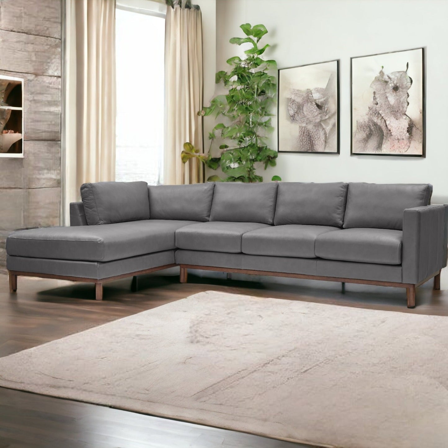 Freehand Leather Sectional With Chaise Made to Order-Sectionals-One For Victory-Right Arm Chaise-LOOMLAN