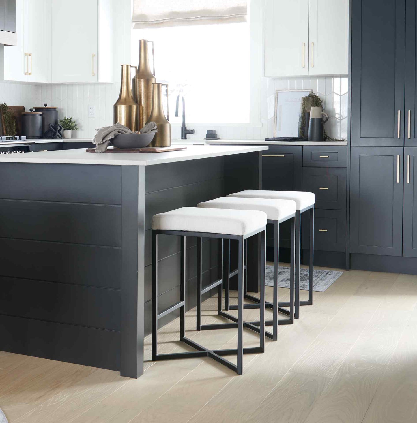 Frodo White Fabric Seat Stool 2PC