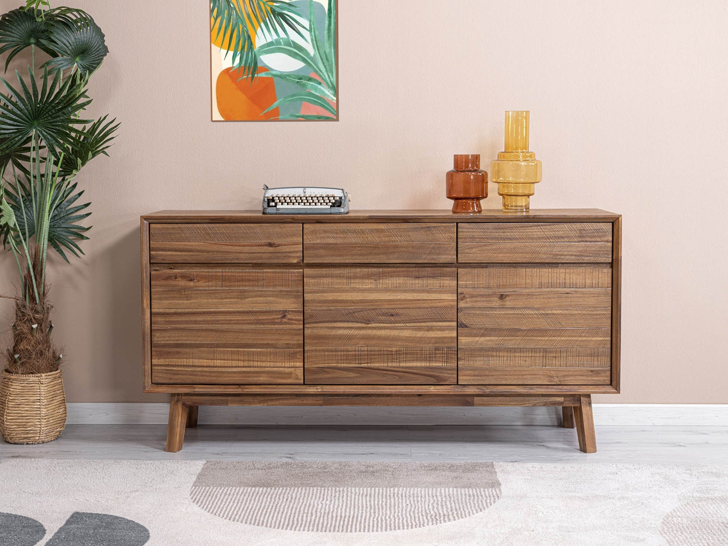 LH Home Gia Three Drawers Wood Sideboard
