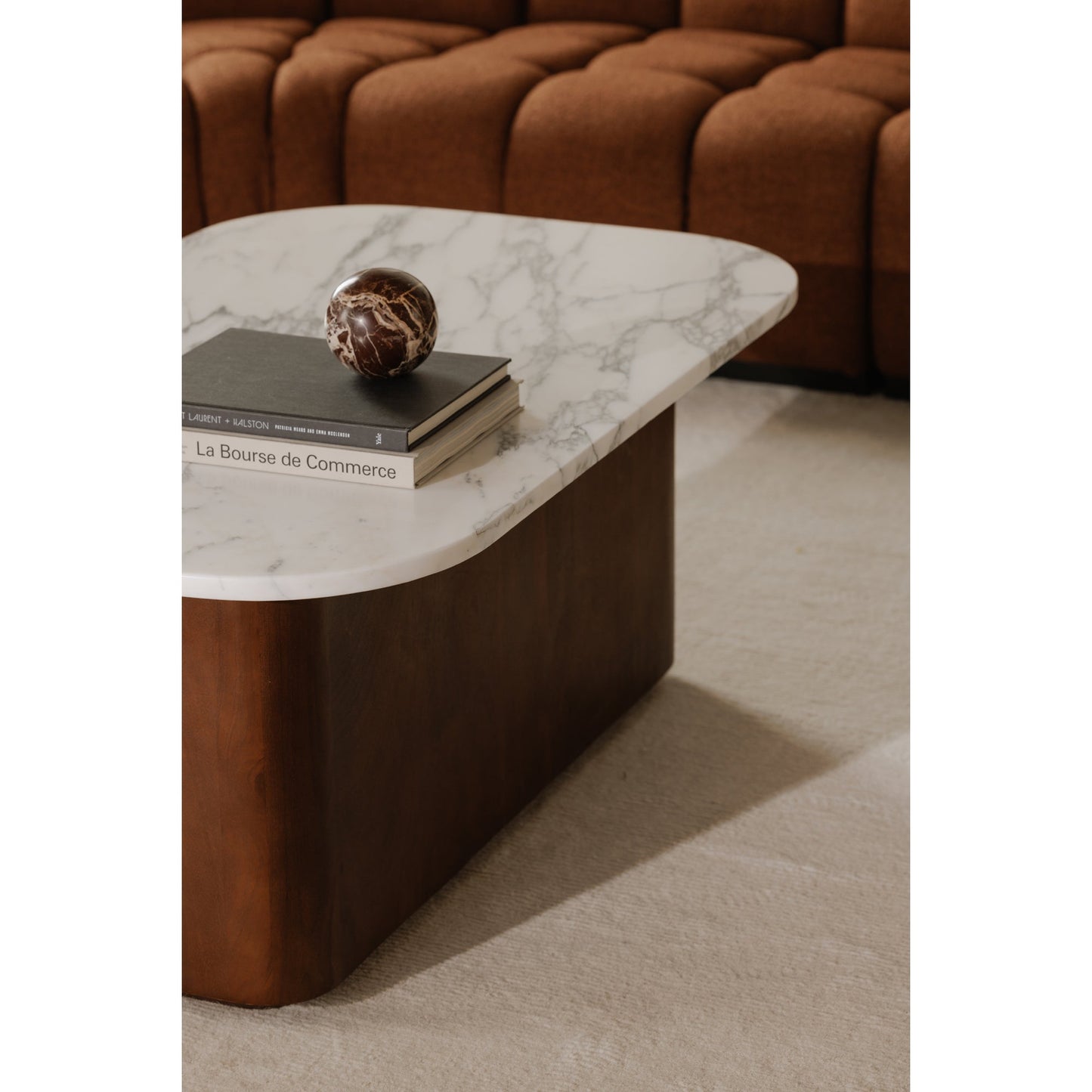 Dash White Marble and Wood Rectangular Coffee Table