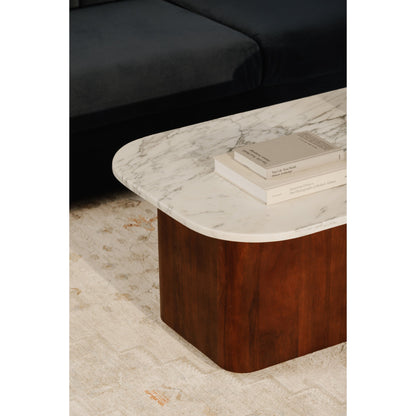 Dash White Marble and Wood Rectangular Coffee Table