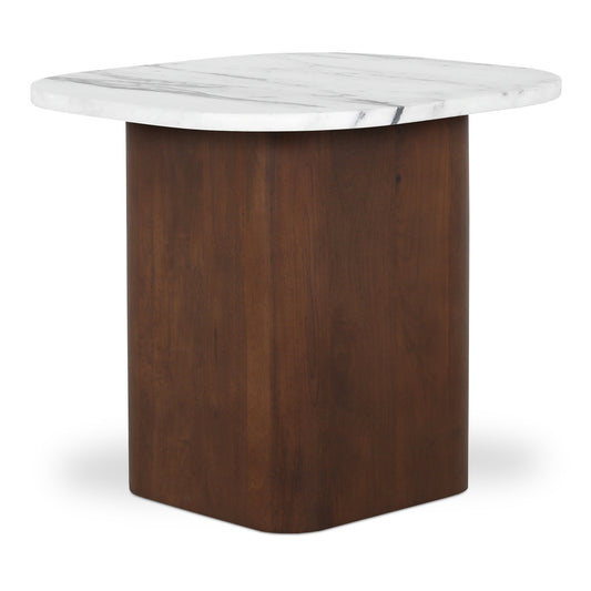 Dash White Marble and Wood Square Accent Table