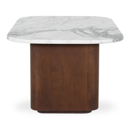 Dash White Marble and Wood Square Accent Table