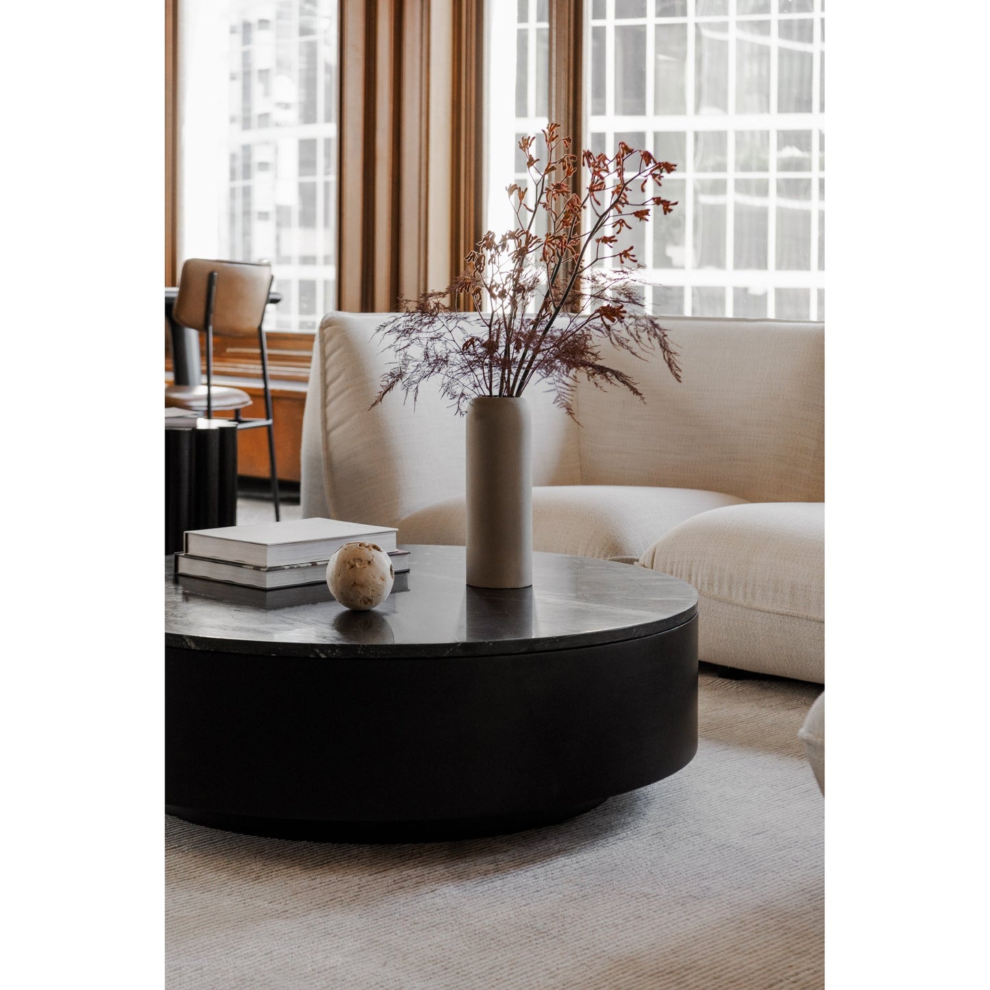 Ritual Black Marble and Wood Round Coffee Table