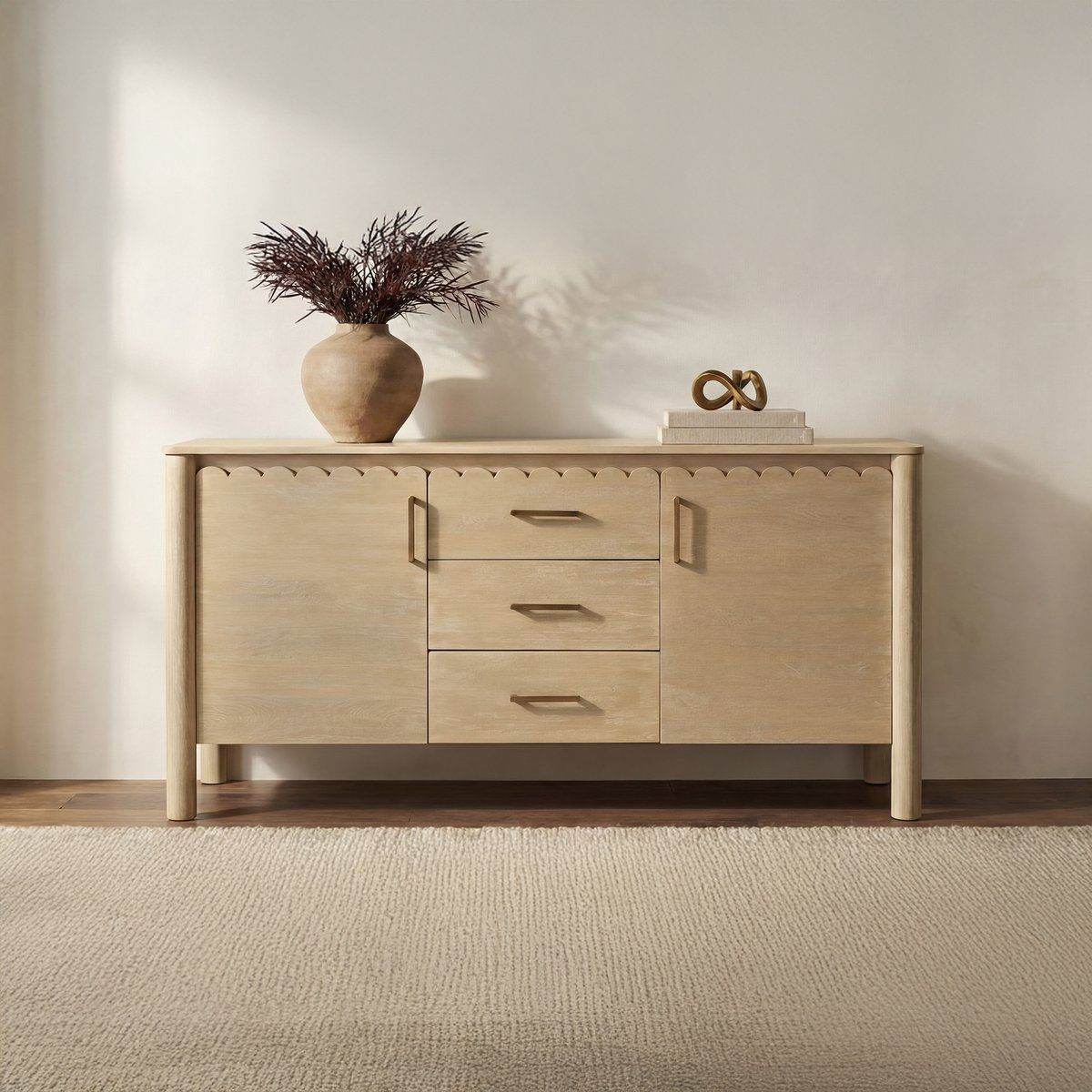 Wiley Three Drawers Wood Sideboard