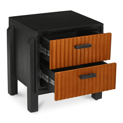 Hayden Mango Wood and Top Grain Goat Leather Black Nightstand