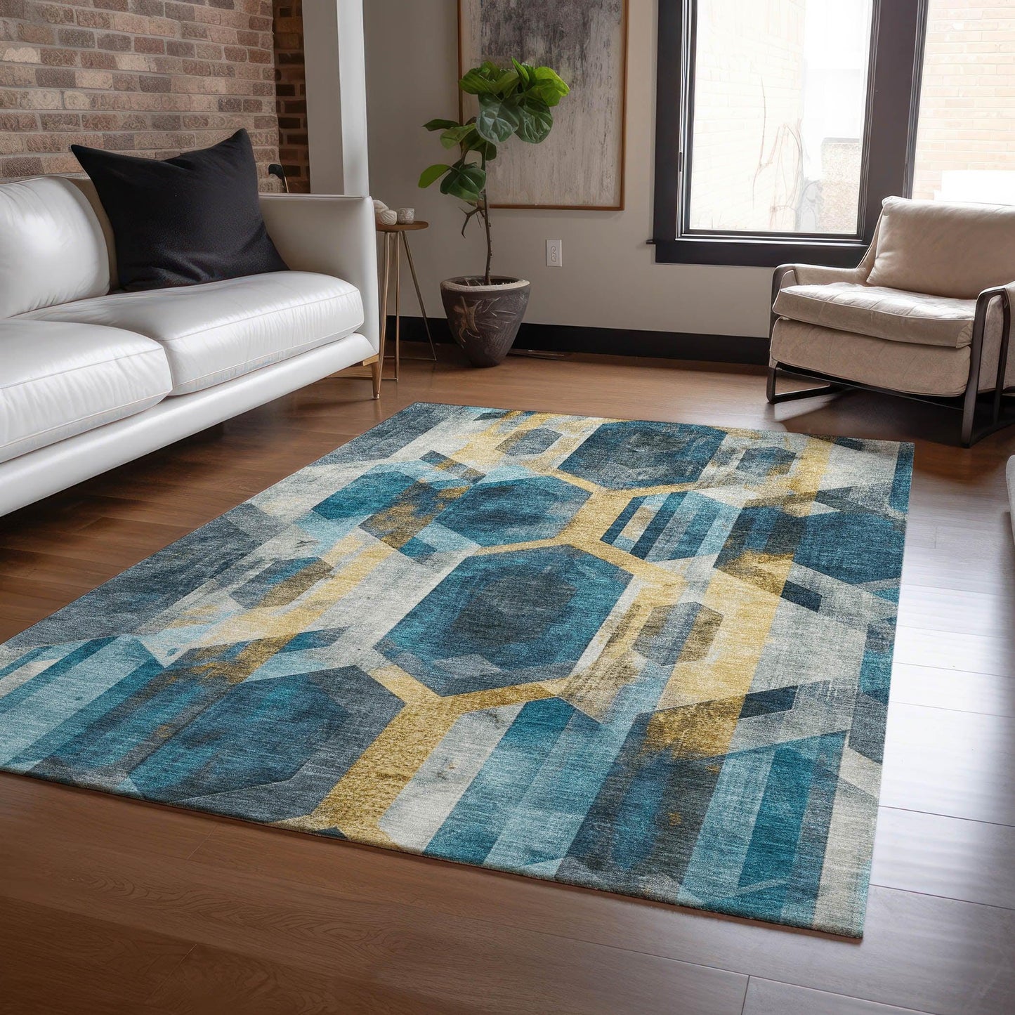 Addison Rugs Galor Teal Washable Indoor-Outdoor Rug
