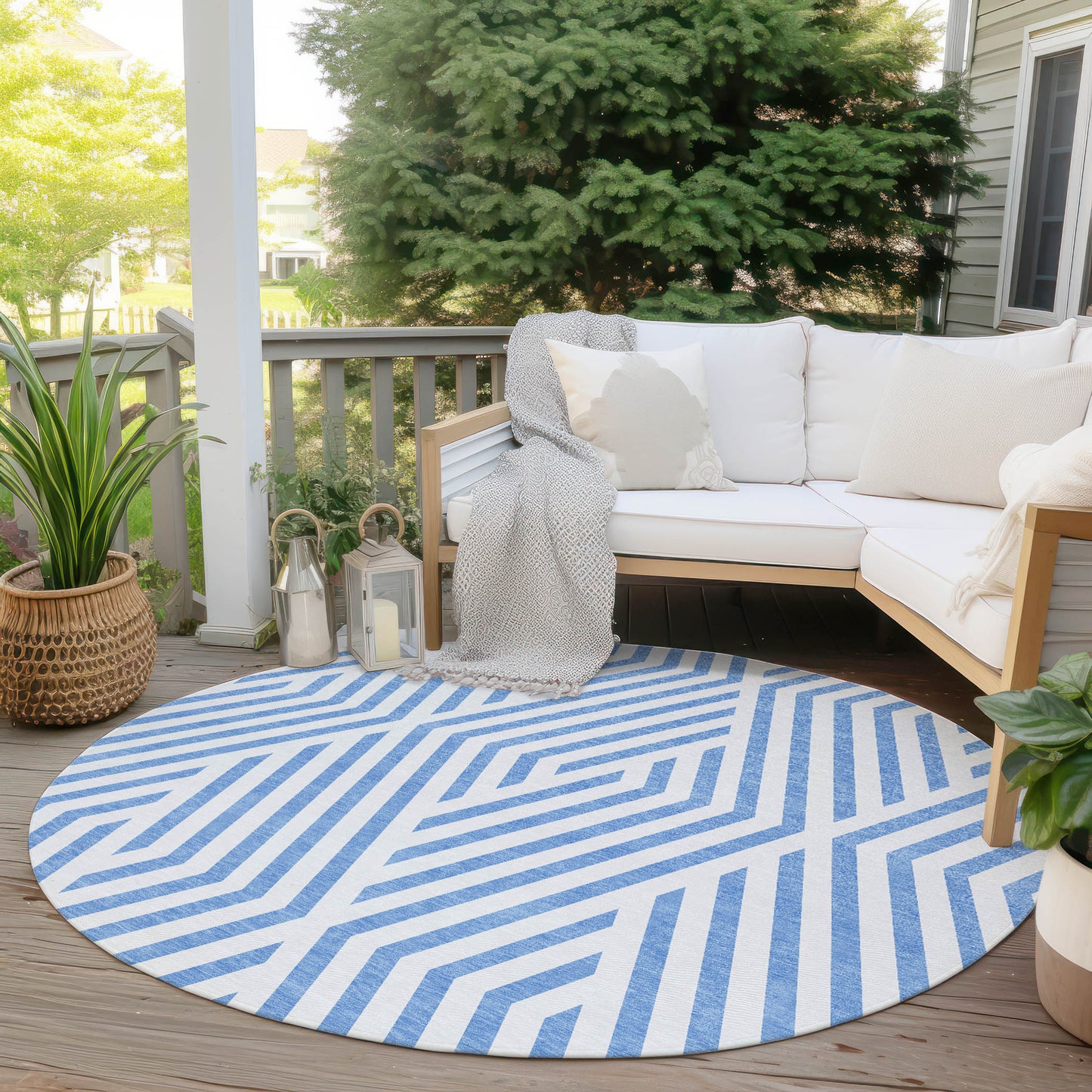 Addison Rugs Geometric Blue Washable Indoor-Outdoor Rug