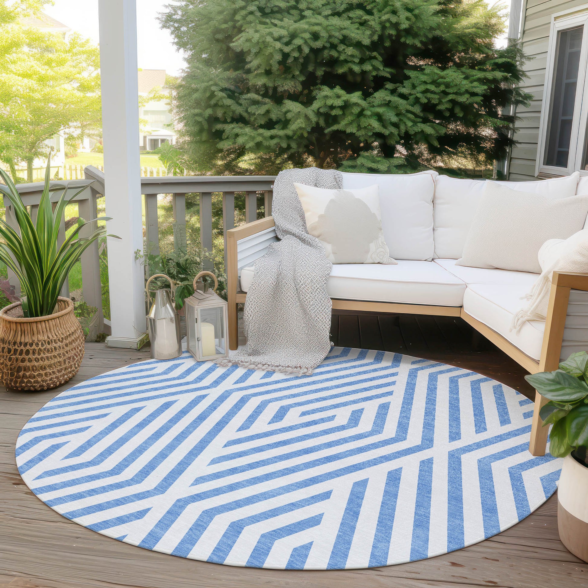 Addison Rugs Geometric Blue Washable Indoor-Outdoor Rug