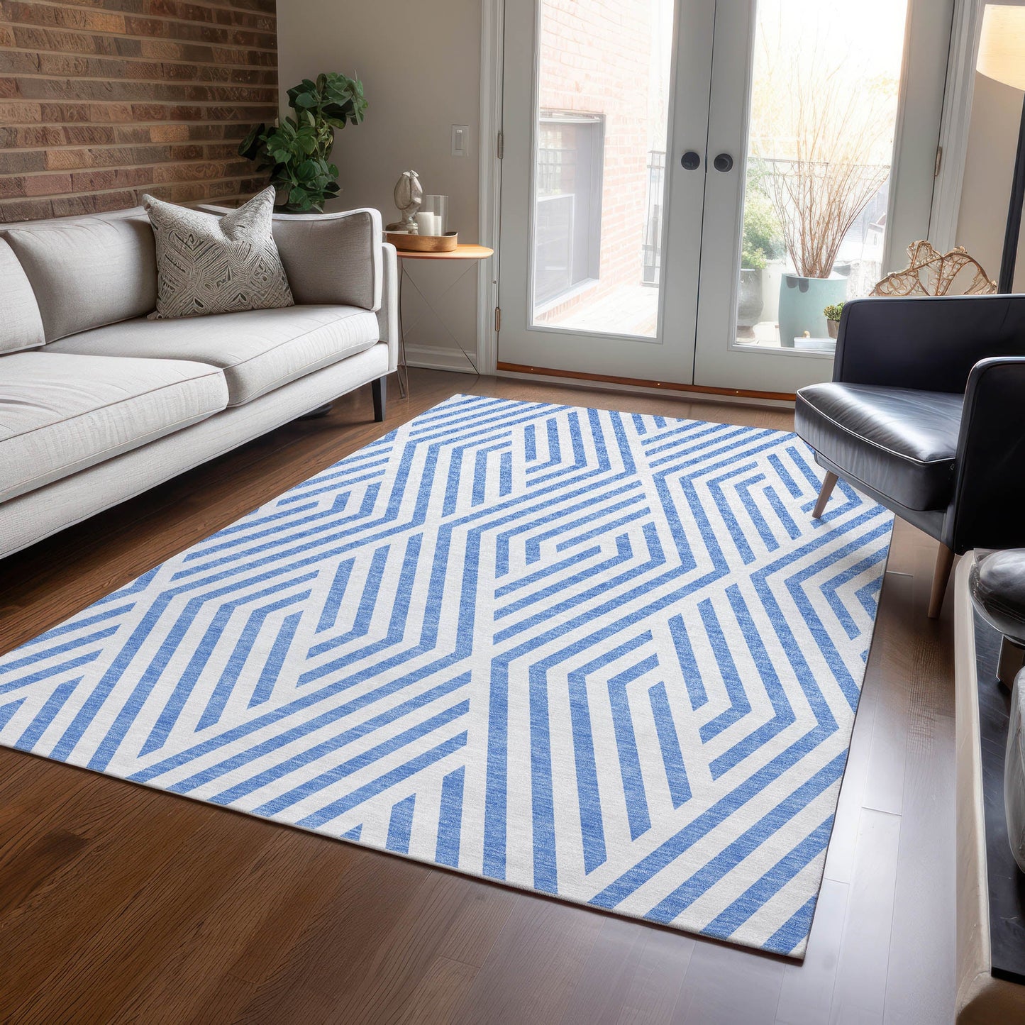 Addison Rugs Geometric Blue Washable Indoor-Outdoor Rug