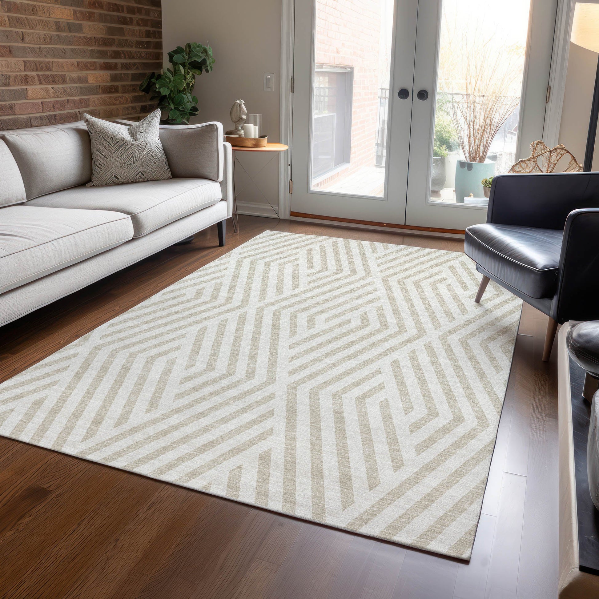 Addison Rugs Geometric Ivory Washable Indoor-Outdoor Rug