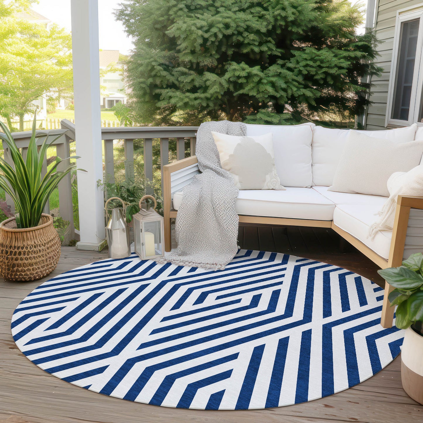 Addison Rugs Geometric Navy Washable Indoor-Outdoor Rug