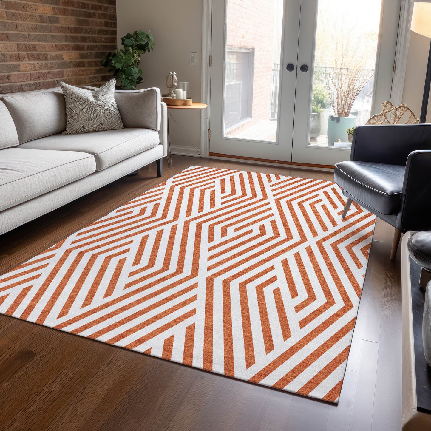 Addison Rugs Geometric Orange Washable Indoor-Outdoor Rug